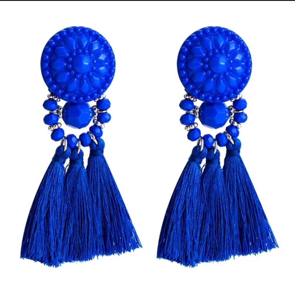 Blue  tassel earring